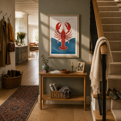 Lobster and Waves Retro - Framed Print