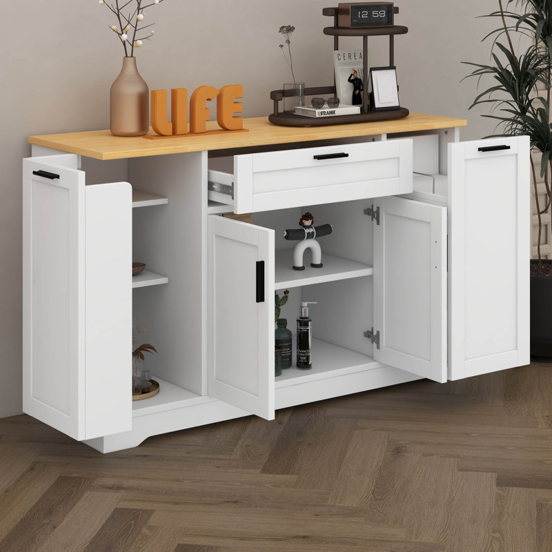 Multi-Functional Storage Sideboard – Extendable Dining Table Alternative With Adjustable Shelves & 3-Tier Pull-Out Rack
