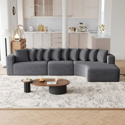 131.1-Inch Chenille Sectional Sofa Set, Modern Cloud-Shaped Curved Sofa, Includes 10 Pillows, Living Room Fabric Corner Sofa, L-Shaped Modular Sofa (Right Chaise)