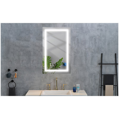 Miroir de salle de bain 36 po x 24 po à DEL avec antibuée, 3 lumières à intensité variable, miroir de meuble-lavabo mural, cadre blanc