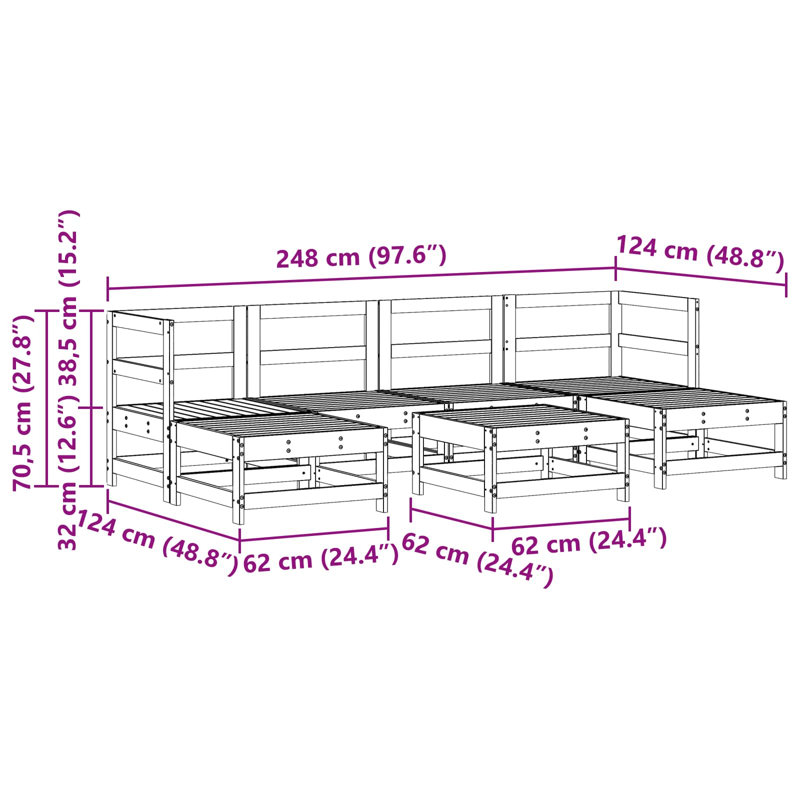  Garden Lounge Set 7 Pcs Solid Pine Wood Furniture Outdoor Sets Terrace