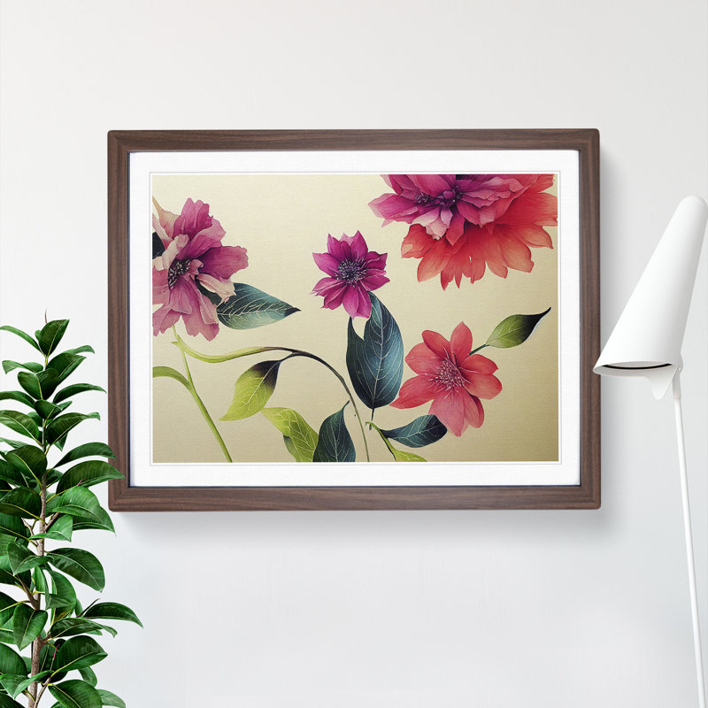 Excellent Watercolour Flowers - Single Picture Frame Painting, 46cm H x 64cm W x 2cm D, Walnut