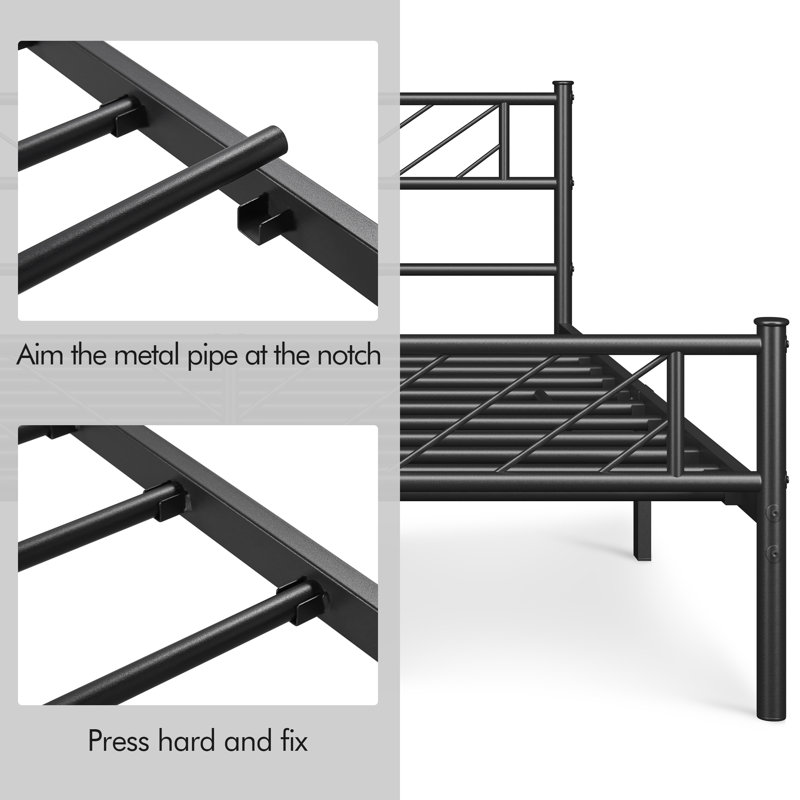 Base de lit plateforme avec tête de lit Armanni, Double, Noir