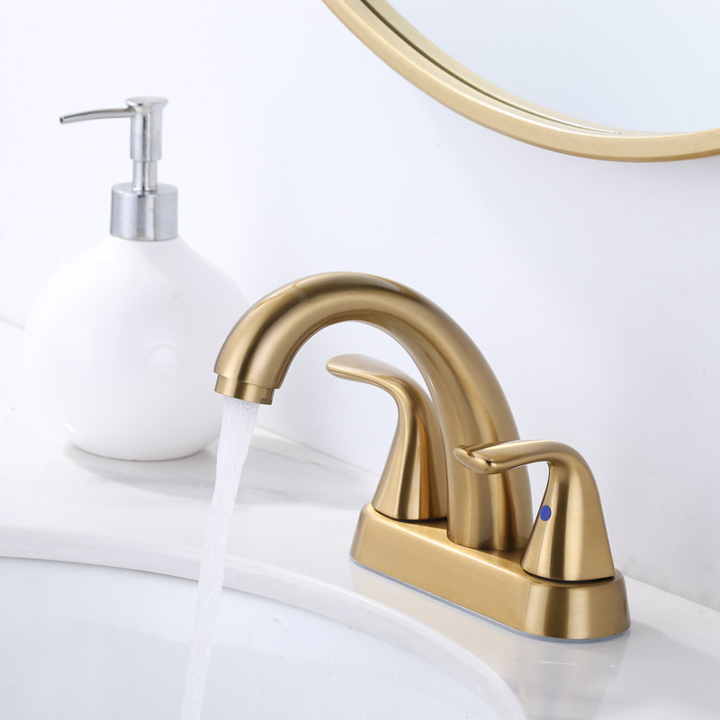 4 in. Centerset Double Handle Bathroom Faucet with Drain Kit and Supply Lines, Gold