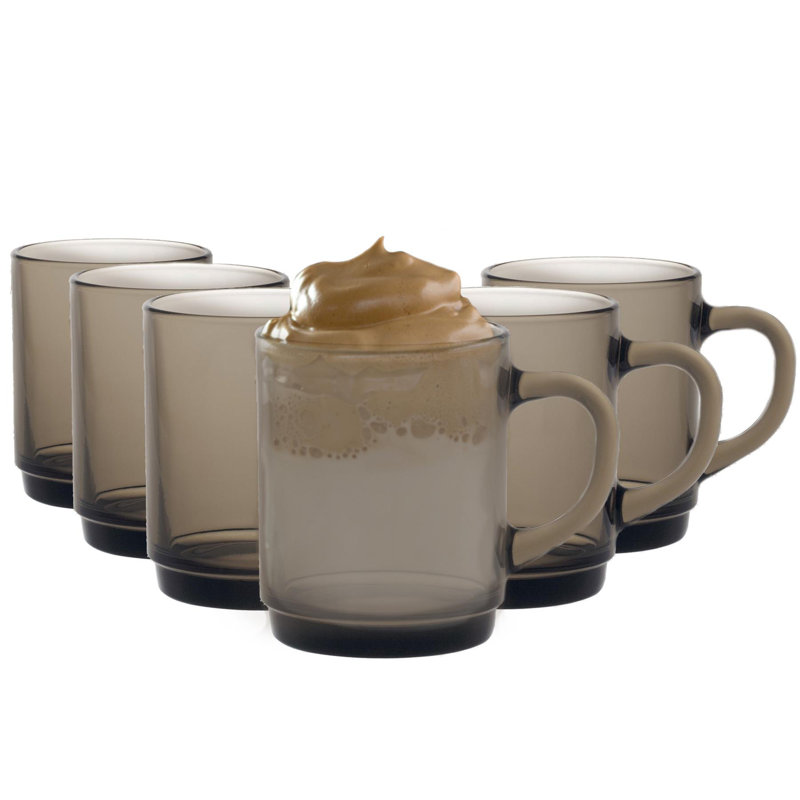 Duralex - Versailles Glass Coffee Mugs - 260ml Cups for Tea, Hot Drinks, Smoke, 6