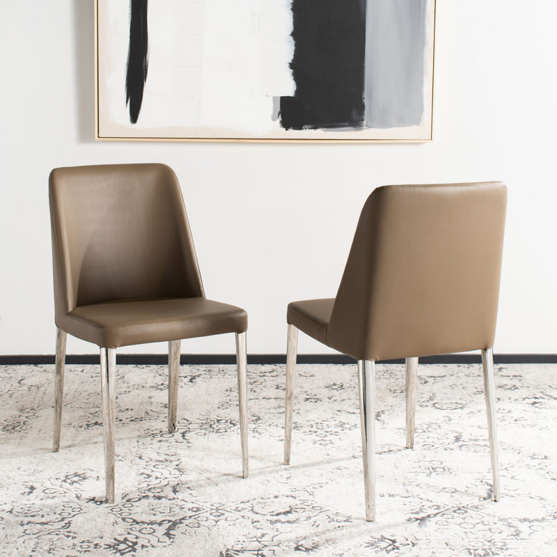 Chromium 18.5'' H Faux Leather Upholstered Metal Side Chair, Taupe