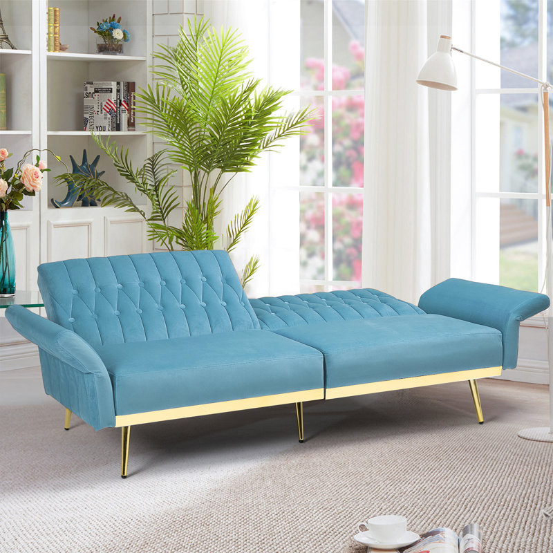 Somiya Upholstered 70'' Sleeper Sofa, Baby Blue Velvet