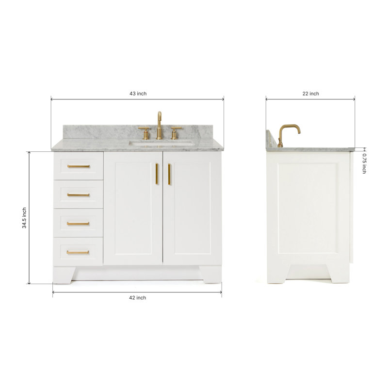 ARIEL TAYLOR 43 IN LEFT OFFSET SINGLE RECTANGLE SINK VANITY, White, Right , Rectangle