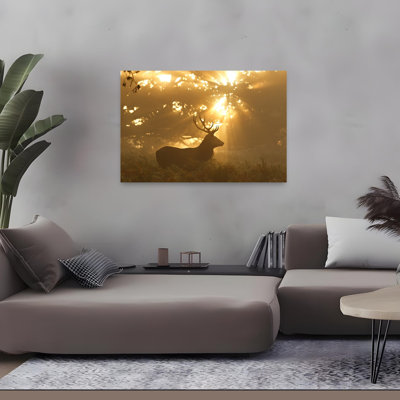 Stag In Golden Peaceful Serene Abstract Deer Autumn Forest Wall Art Print by Greg Morgan - Wrapped Canvas Print