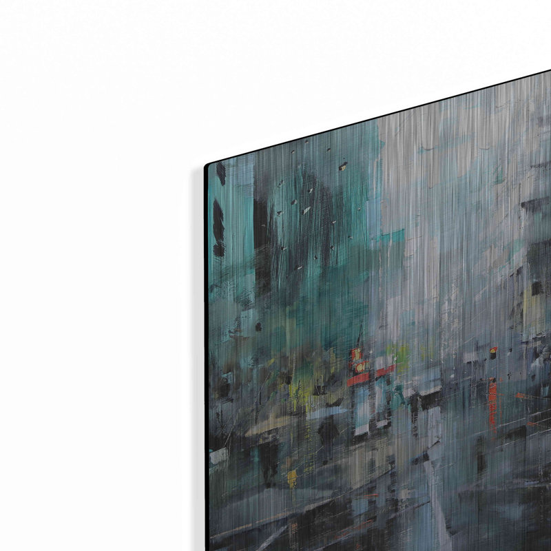 «Montreal Turquoise Rain» par Mark Lague - peinture sur métal sans cadre, H 12 po x l 12 po x P 0,13 po
