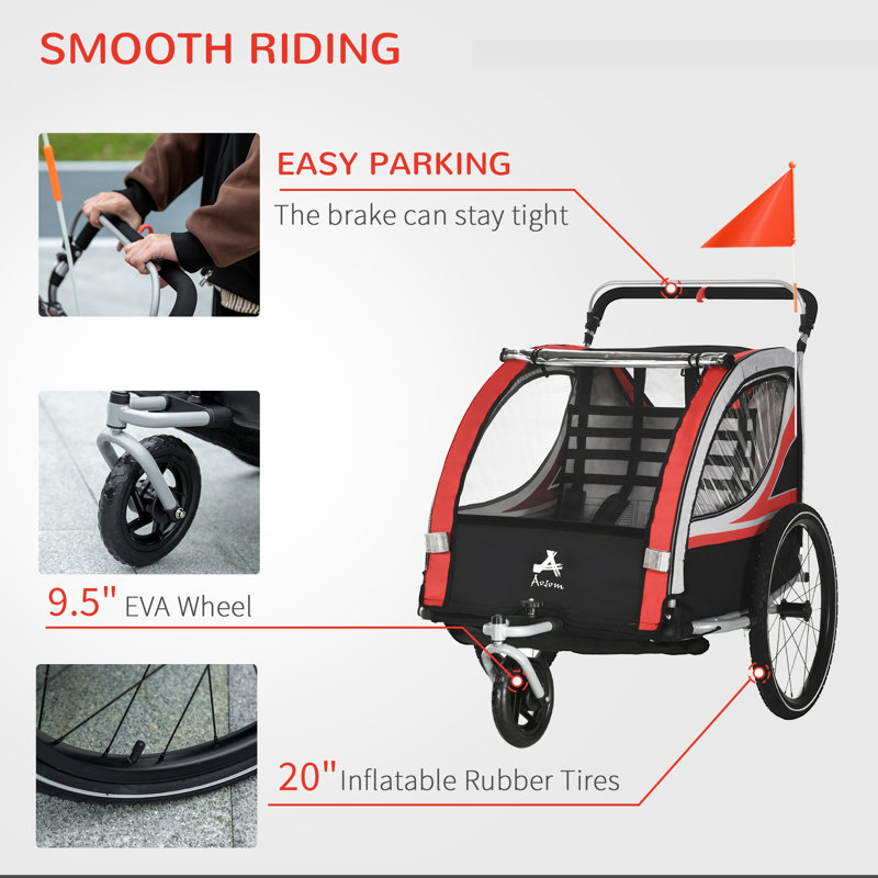 Aosom Green and Black Foldable 2-Seat Child Bike Trailer