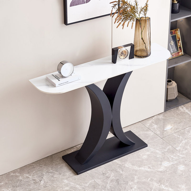 Marthena Console Table,Hallway table,Hoyer table with metal base, Black