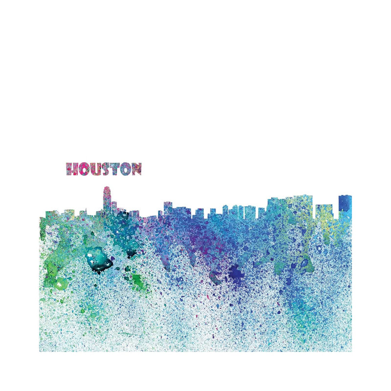 Houston Texas Skyline Silhouette Impressionistic Splash 1 Piece Wrapped Canvas Wall Art, 30.48 cm H x 30.48 cm W