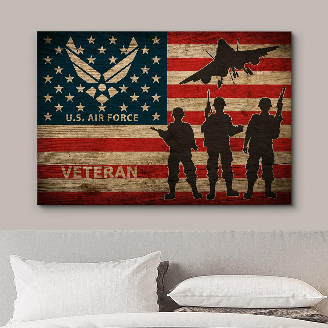 Country Flag " Retro Wood Grain U.S. Air Force Veteran Soldier Plane " IDEA4WALL 