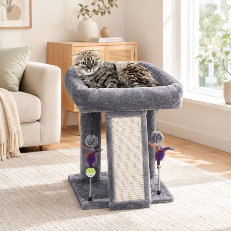 Compact Cat Tree Tower, Scratching Board and Play Toys
