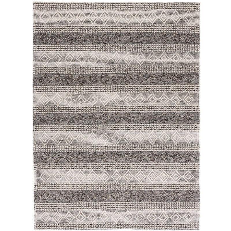 Parsonsfield Hand Woven Wool/Cotton Geometric Rug in Ivory/Black, Rectangle 3' x 5'