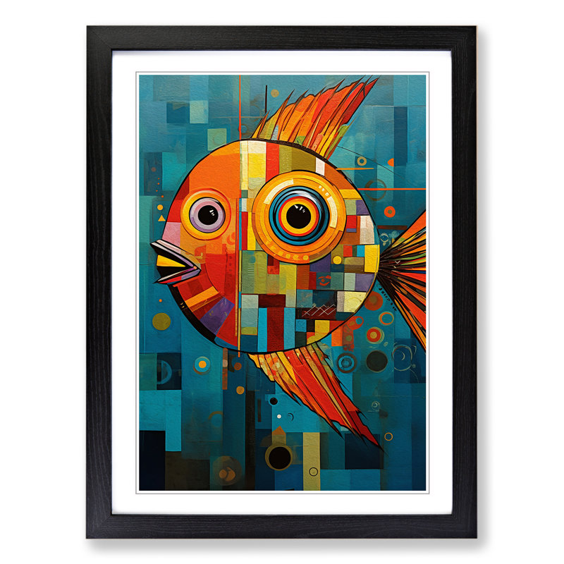 Fish Constructivism No.2 - Framed Print, 46cm H x 34cm W x 2cm D, Black
