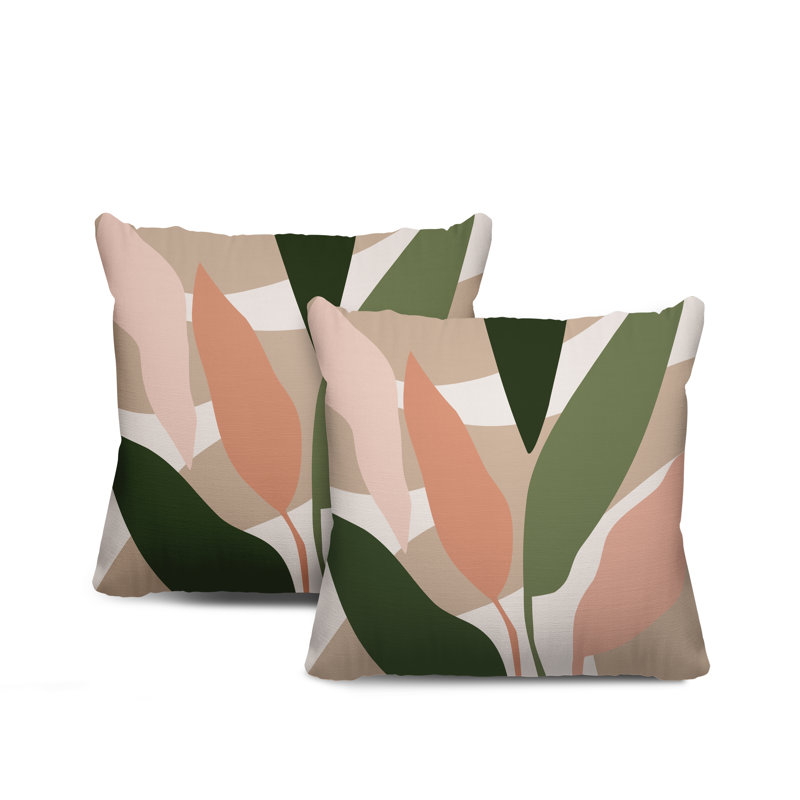 Jeté carré en polyester / mélange de polyester intérieur / extérieur, L 17 po x H 17 po, Saumon / beige