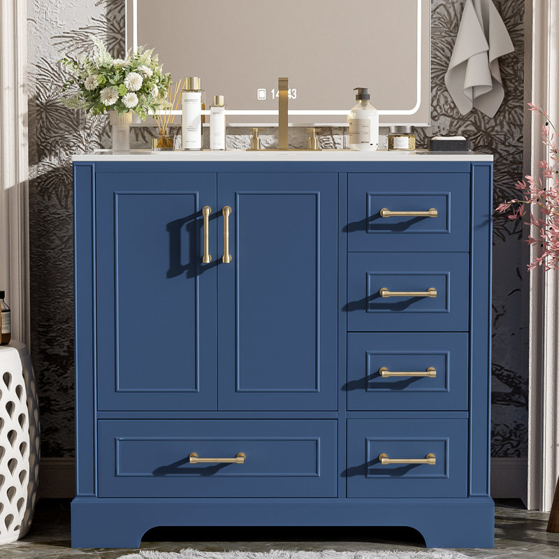 36'' Single Bathroom Vanity With Ceramics Top, Blue
