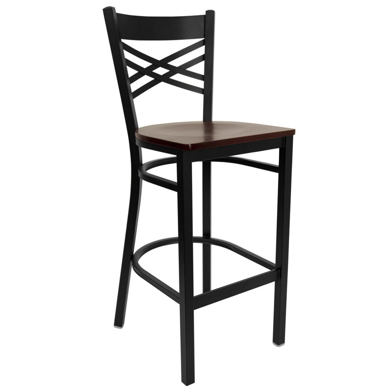 Tabouret de bar en métal Cyrille, Acajou, 2