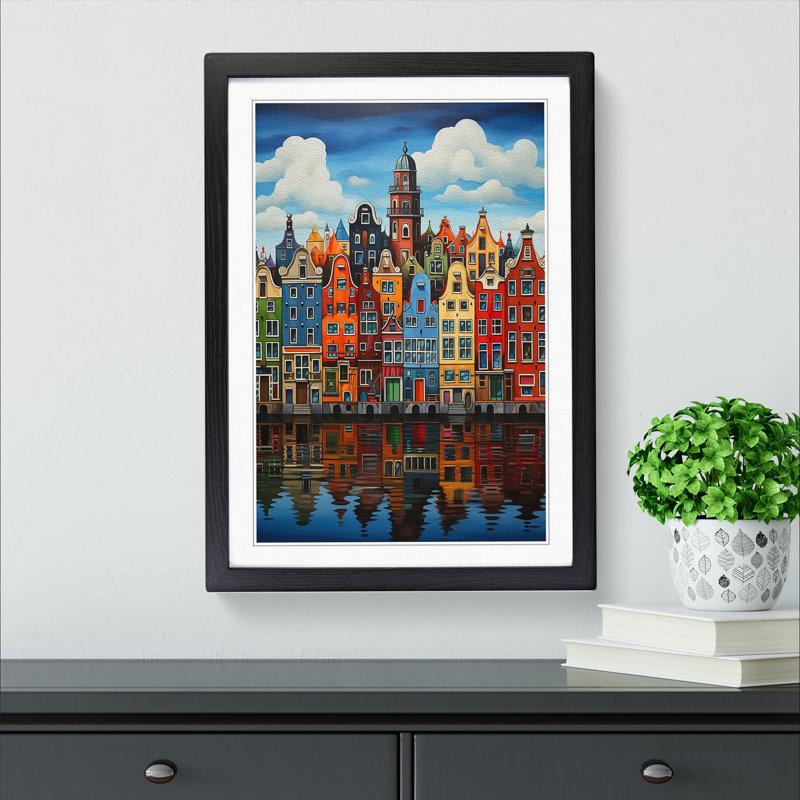 Amsterdam Hard Edge Painting Framed Print, 46cm H x 34cm W x 2cm D, Black