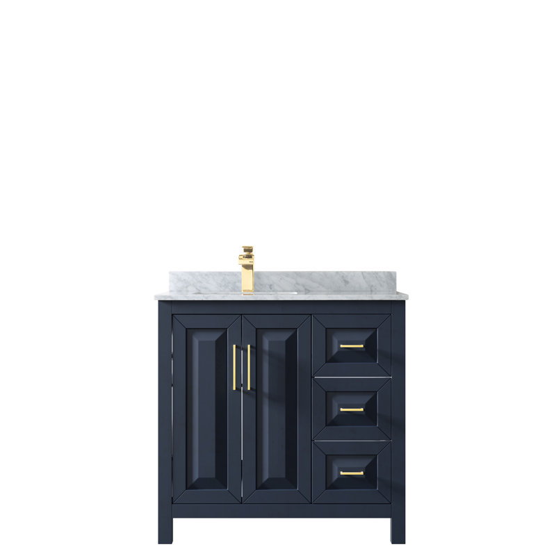 Daria 36'' W Single Vanity, White Marble, Dark Blue, Brushed Gold