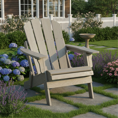 Oversize Embossed Wooden Outdoor Folding Adirondack Chair with Pre-Assembled BackRest & SeatBoard, Wood Patio Chair for Garden Backyard Porch Pool Deck Firepit