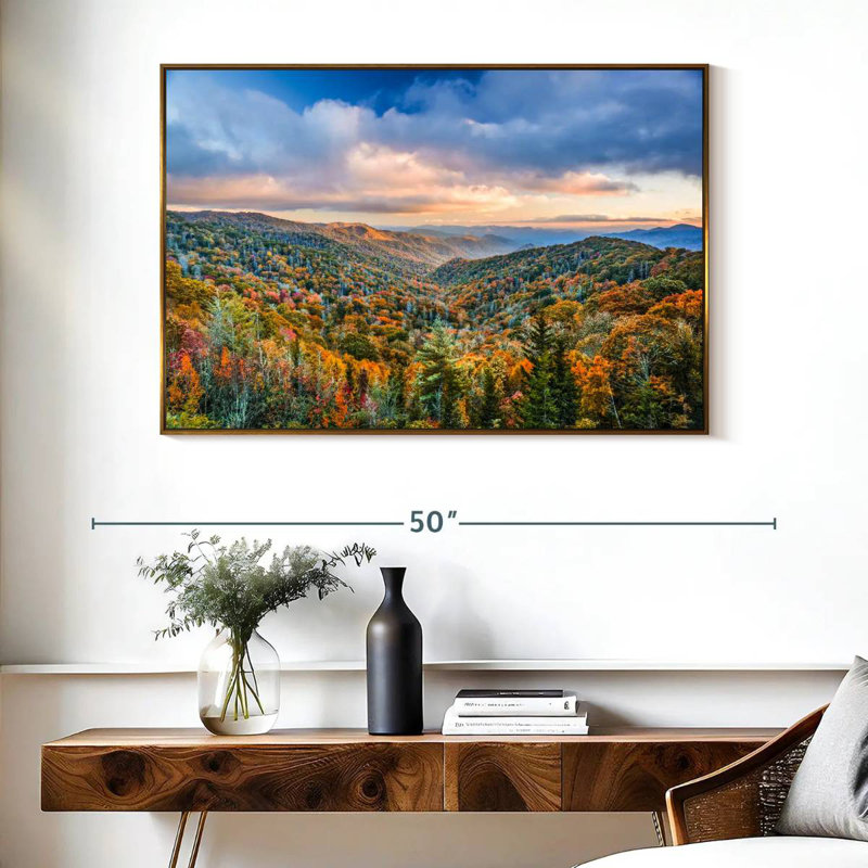 Smoky Mountains at Fall, Cadre flottant doré, 40 po x 27 po