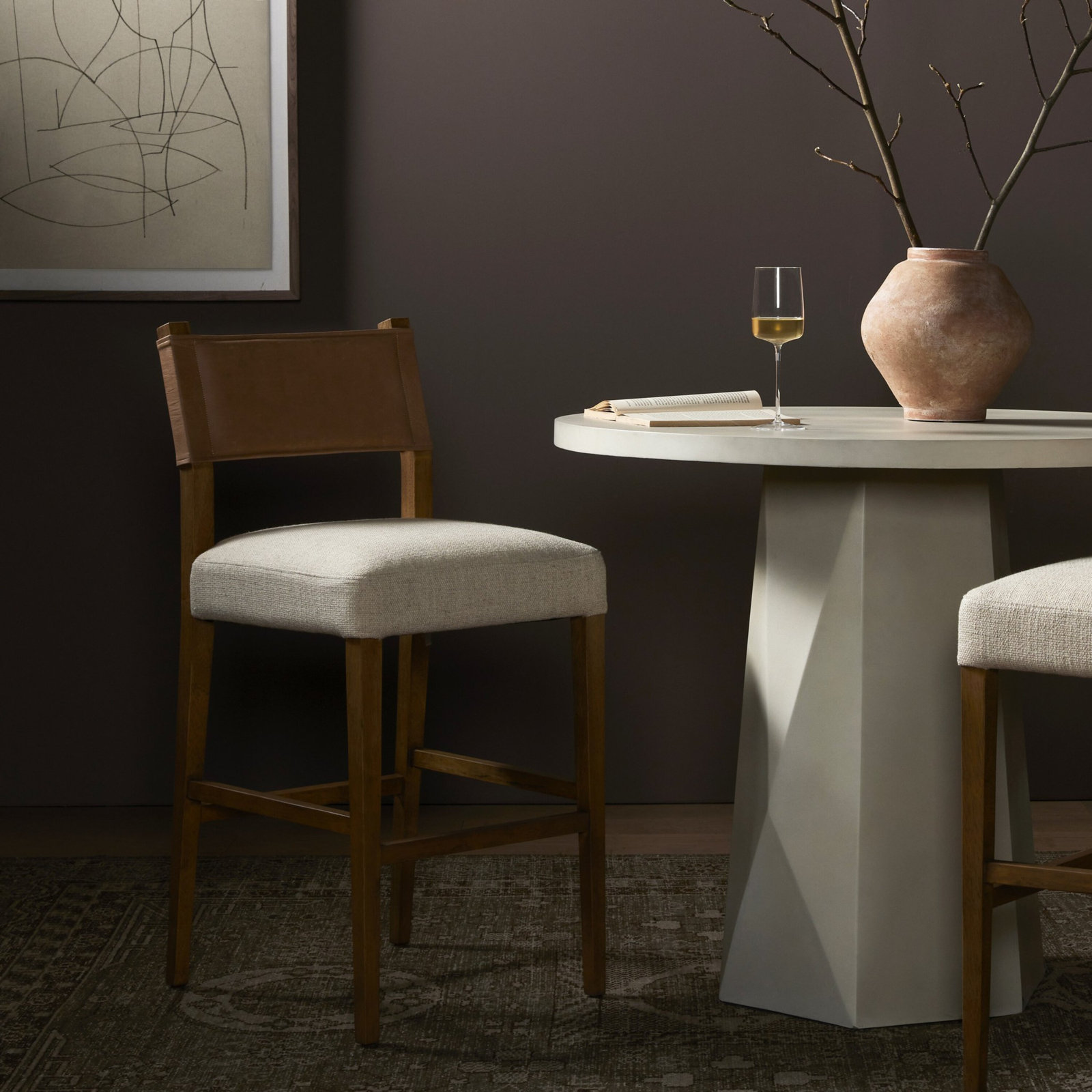 Lorretta Bar and Counter Stool, Bar Stool (29.92" Seat Height), Tulsa Ink/Nubuck Charcoal Rayon/Viscose/Leather