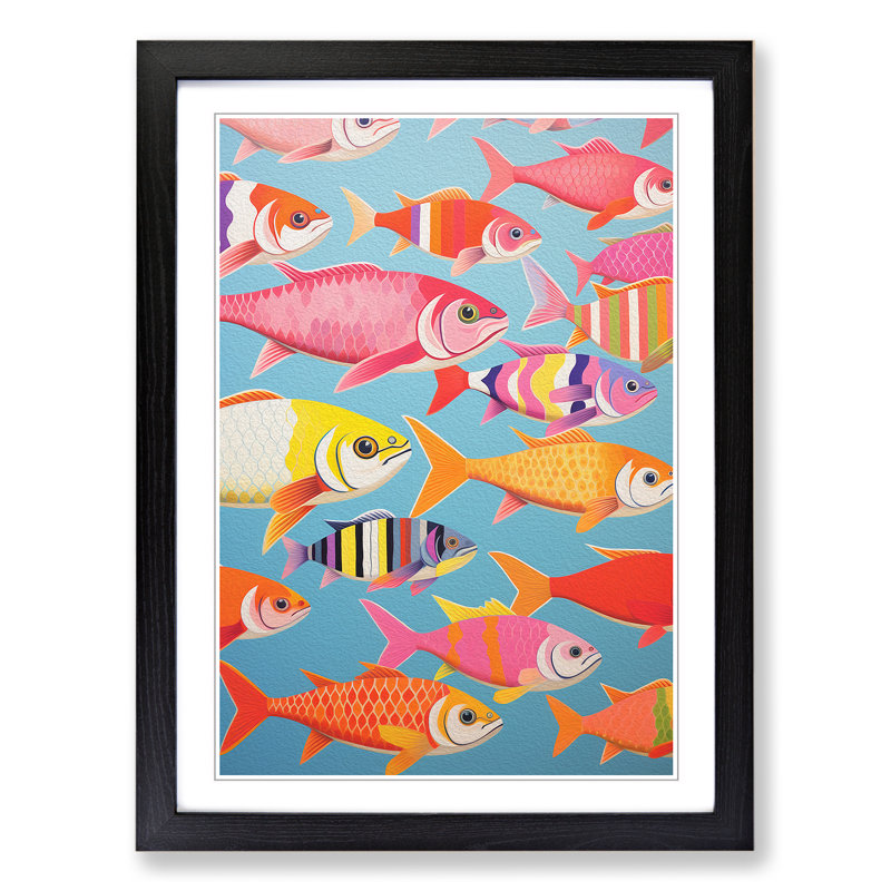 Fish Op No.2 - Single Picture Frame Print on Wood, Black, 46cm H x 34cm W x 2cm D