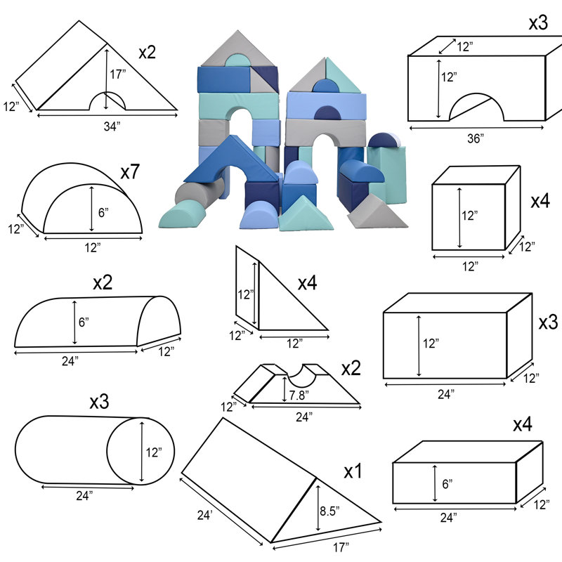 Blocs modulaires 12 po - 35 unités, Blue/Gray/Teal