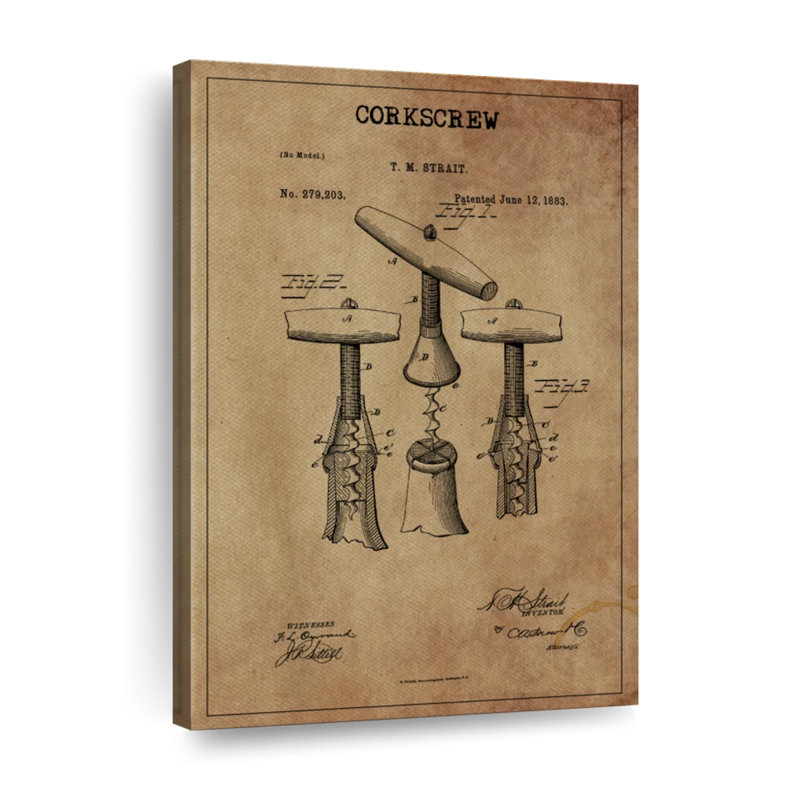 Tire-bouchon breveté sur toile, H 30 po x l 20 po x P 1,25 po