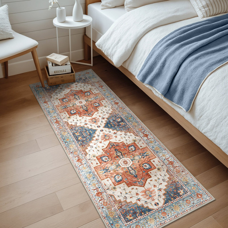Area Rug, Runner 60 x 120 cm, Orange/Blue/Beige