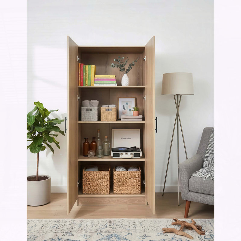 Modex Oak Multi‑Purpose Utility Storage Cabinet – Vertical Storage with Adjustable Shelves, Oak