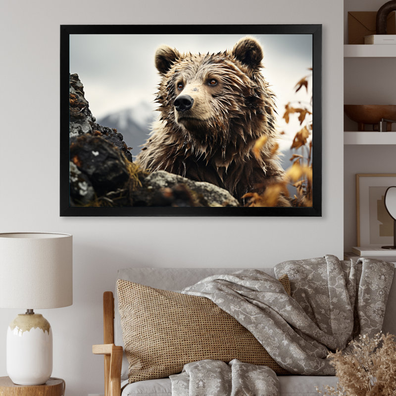 Ours, photographie de paysage monochrome - animaux, impressions sur toile, Cadre simple noir, H 30 po x l 40 po x P 1,5 po