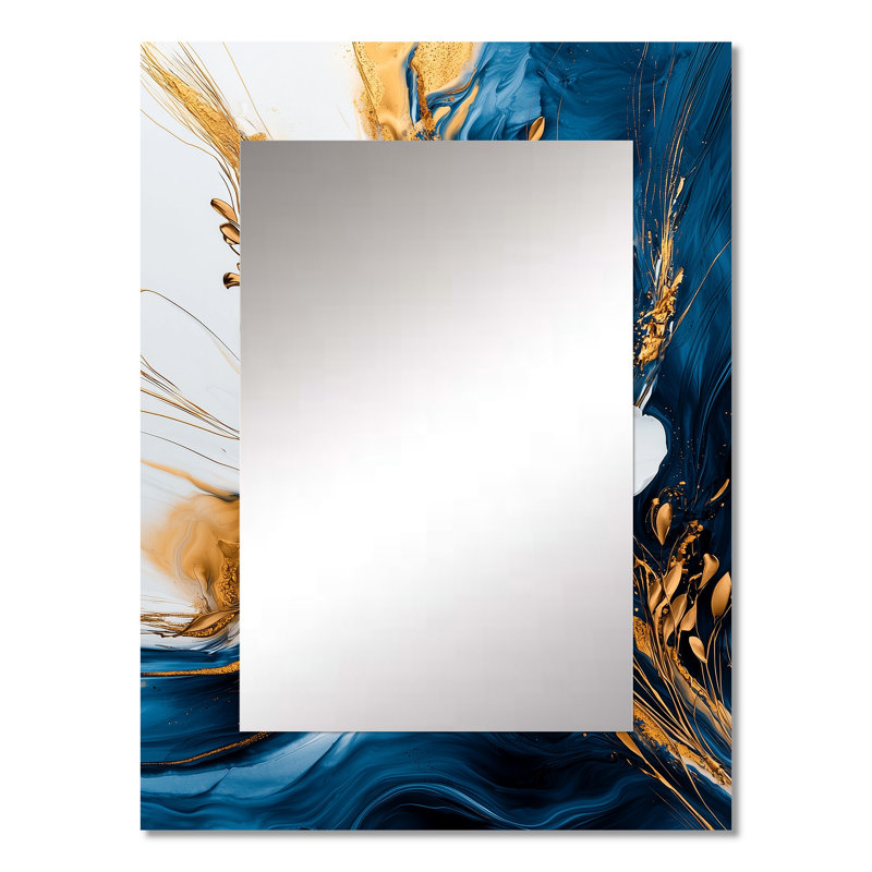 Golden Petunias Flowers On Aqua River Of Marble I - Petunias Decorative Mirror, Traditional Wall Mirror, Printed Metal Art