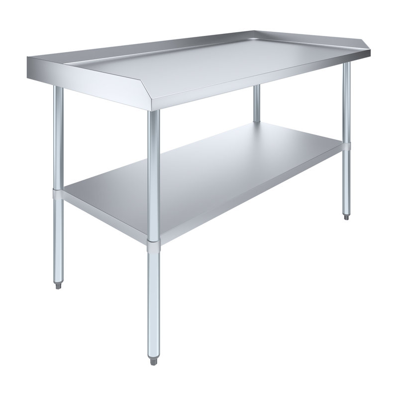 Table commerciale en métal avec dosseret et dosserets, H 35,00 po x l 60,00 po x P 30,00 po