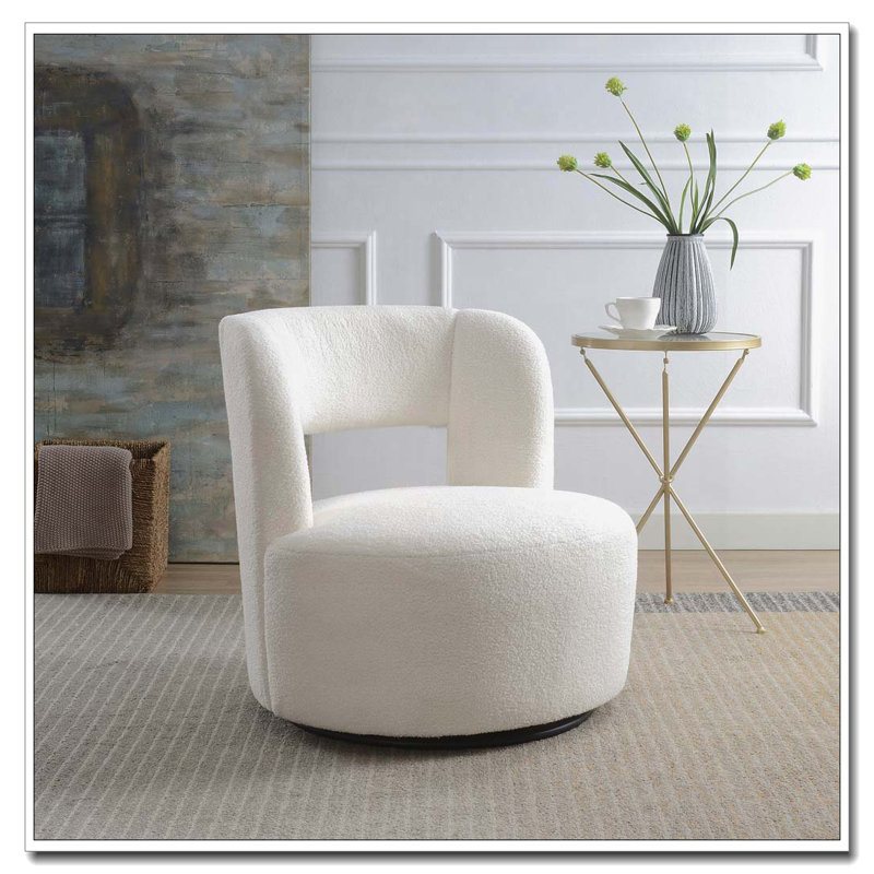 Teddy Fabric Swivel Barrel Chair, Cream