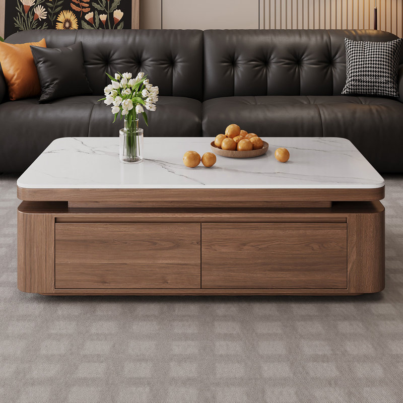 Table basse avec tiroirs Modern Rockboard, H 19,7 po x l 47,2 po x P 25,6 po, Marron foncé, Blanc