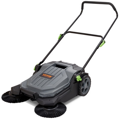 Balayeuse à plancher à pousser à la main, balai à plancher de 25,6 po avec balai manuel non électrique, poubelle de 5 gallons, poignée pliante à angle et à hauteur ajustables pour la cour, le garage, le patio