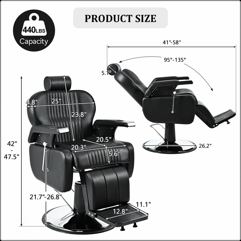 Heavy Duty Reclining Barber Chair With 360° Swivel, Height Adjustment, And Reinforced Stitching For Professional Use