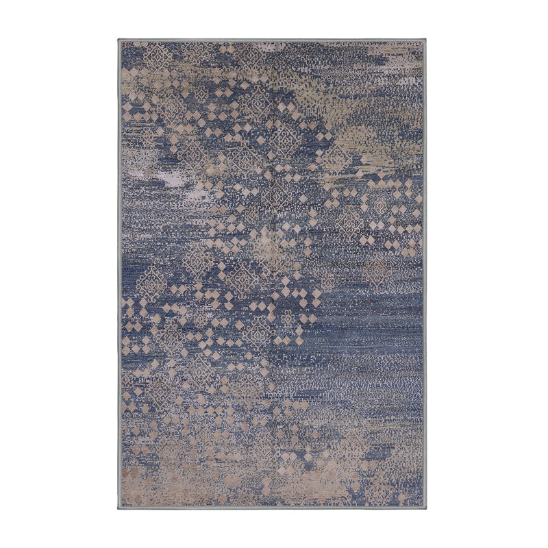 Tapis abstrait bleu / beige Hackneyville, Tapis de couloir 2 pi x 5 pi