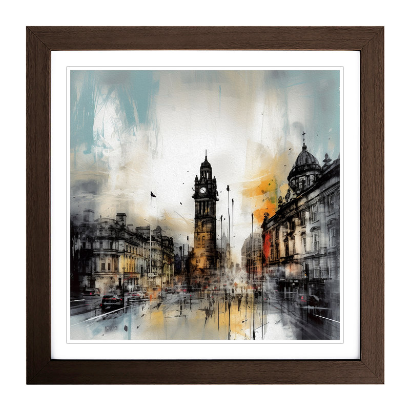City Of Manchester Gestural Art - Single Picture Frame Print on Wood, Walnut