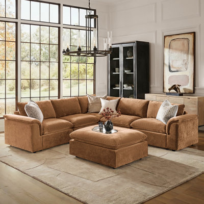 Cioffi 114"W Oversized L Shaped 6 Piece Down Blend Modular Cloud Sectional Sofa with Removable Cushion Cover