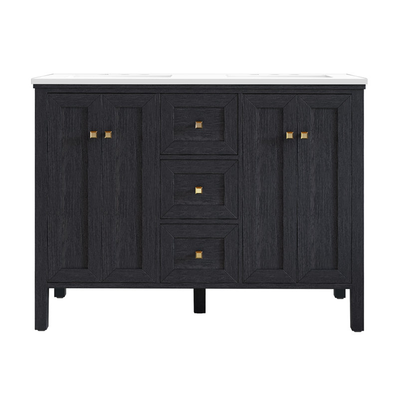 Meuble-lavabo double 47 po avec plateau en pierre reconstituée Balconera, lavabo en céramique, Noir