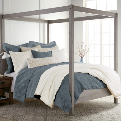Washed Linen Denim Blue King Quilt