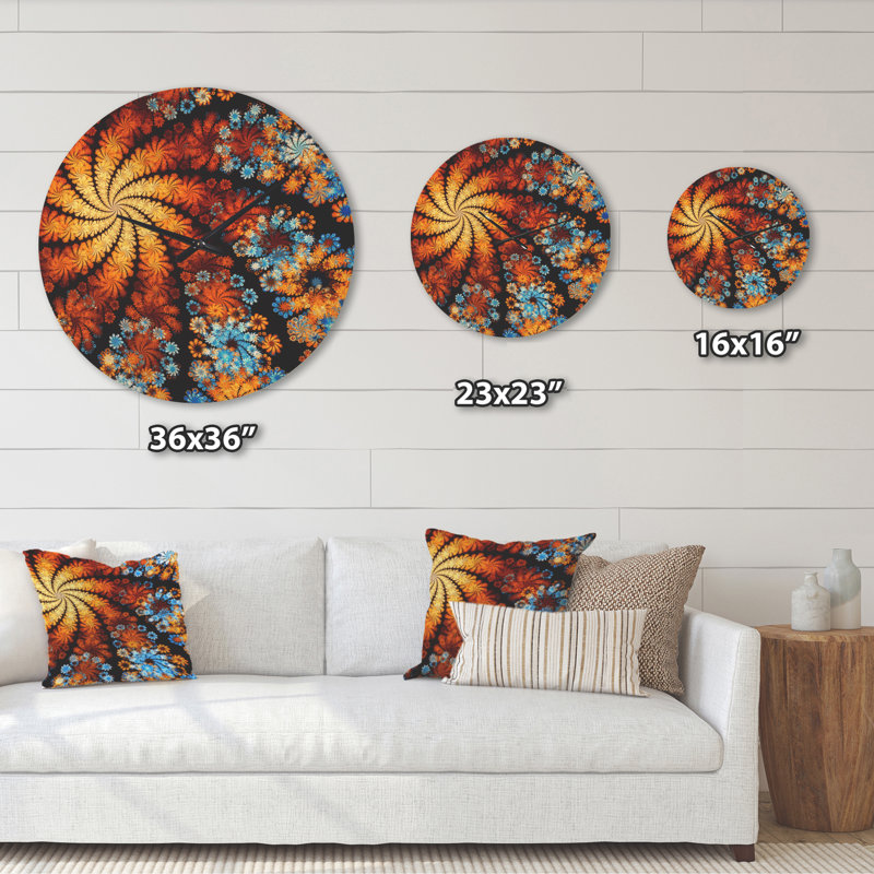 Rotation de fleurs colorées - horloge murale moderne en bois, Très grand