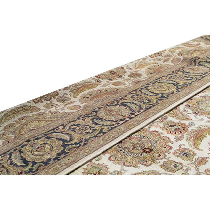 Tapis ivoire et noir noué à la main de haute qualité