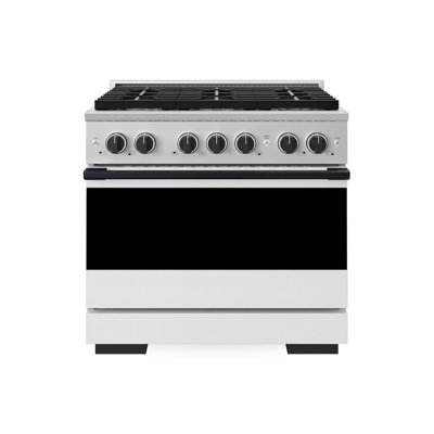 ZLINE Autograph 36 in. 5.2 cu. ft. Marino Dual Fuel Range w/ 6 Gas Burners & White & Black Accents