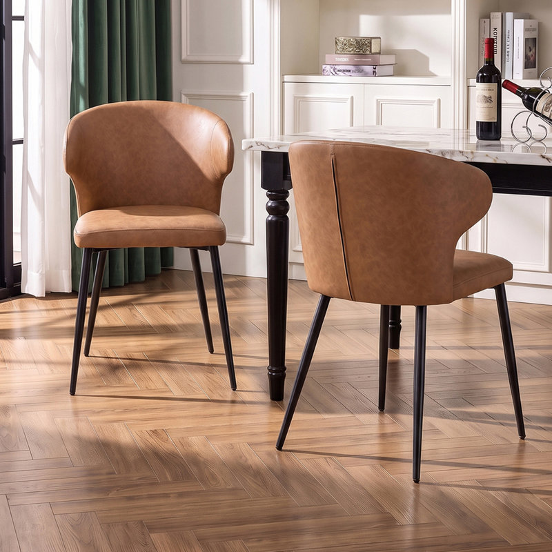 49 cm H Upholstered Faux Leather Wing Back Accent in Brown